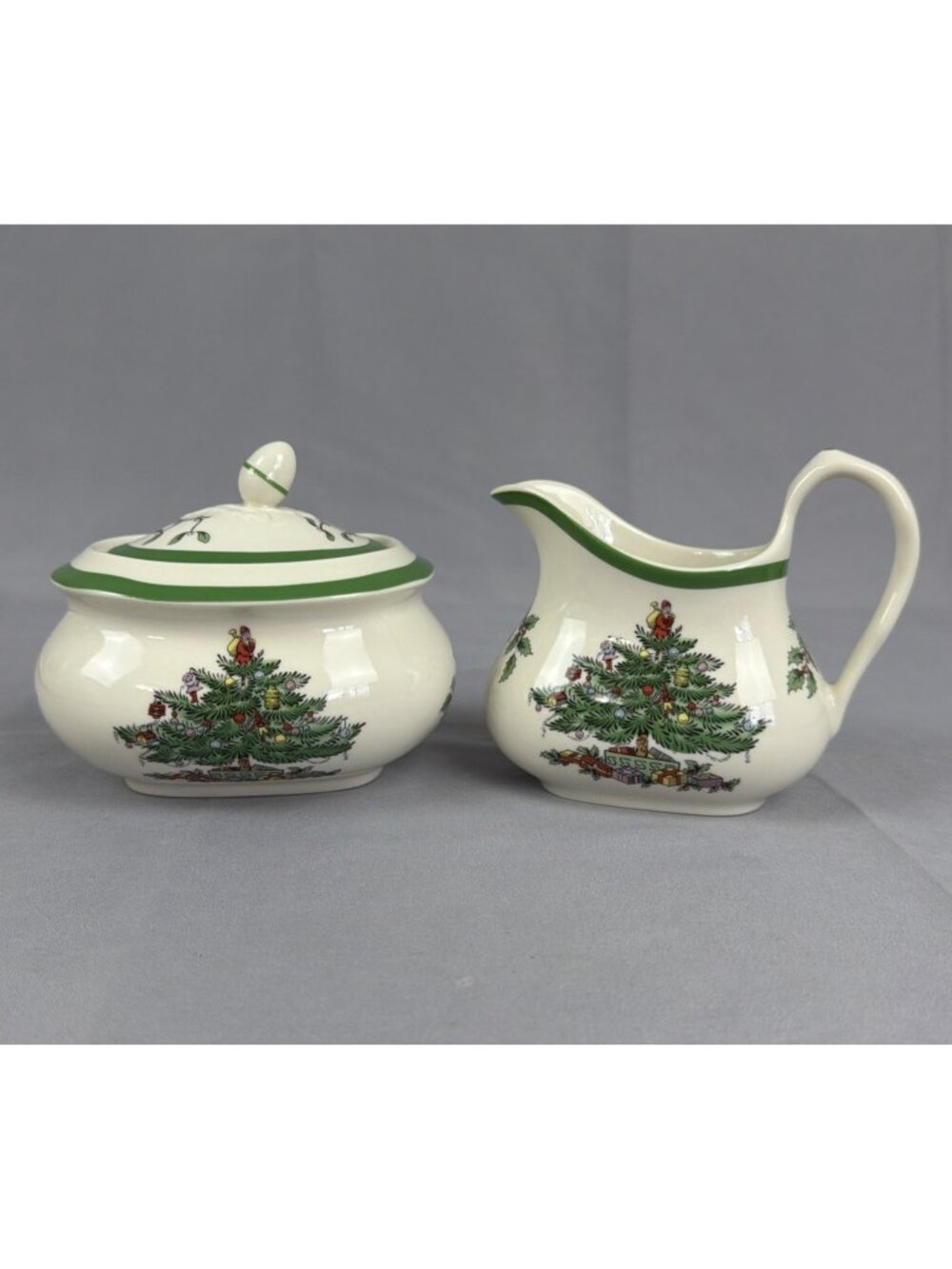 Spode Christmas Tree Creamer and Sugar Bowl with Lid England VTG